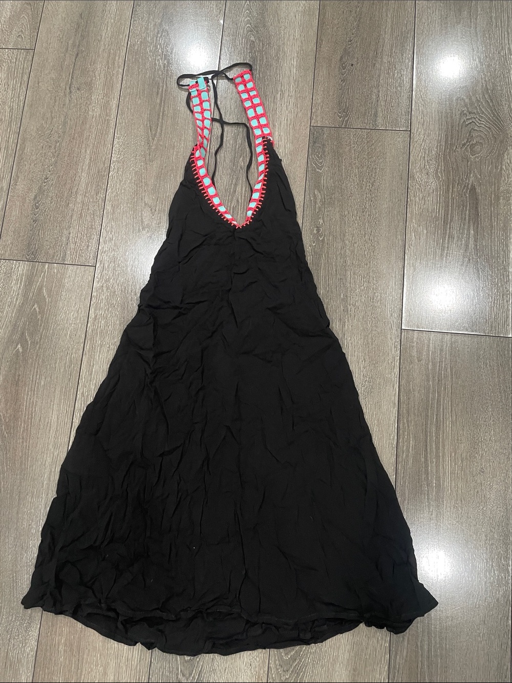 Pilyq Black Halter Backless Dress with Pink Trim